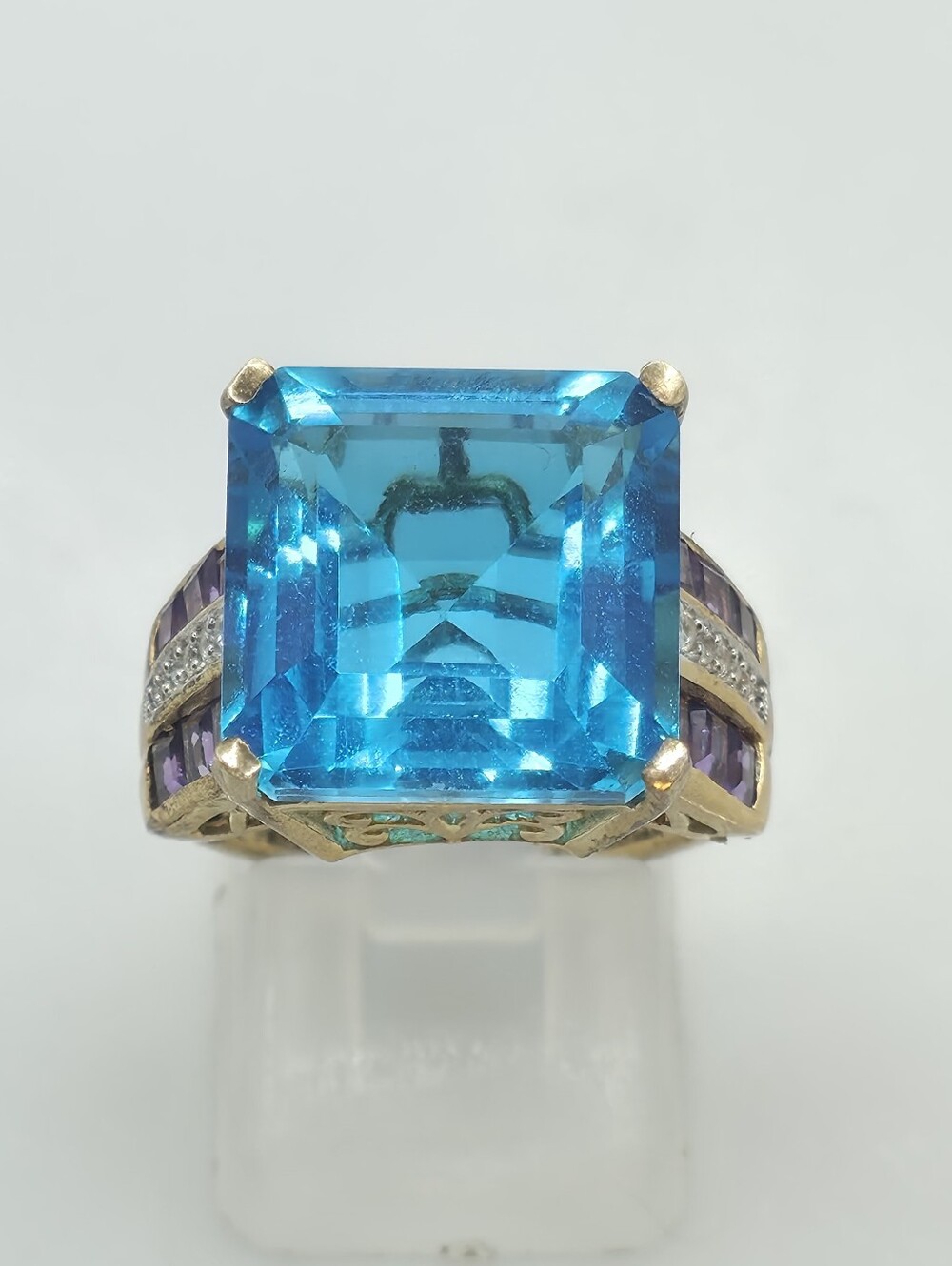 NWOT Spectacular Caribbean Quartz Amethyst And Topaz Ring